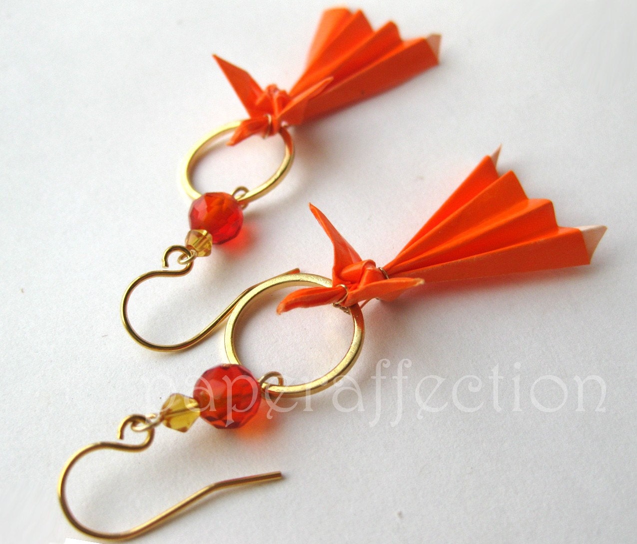 Houou Earrings - Origami Phoenix in Orange