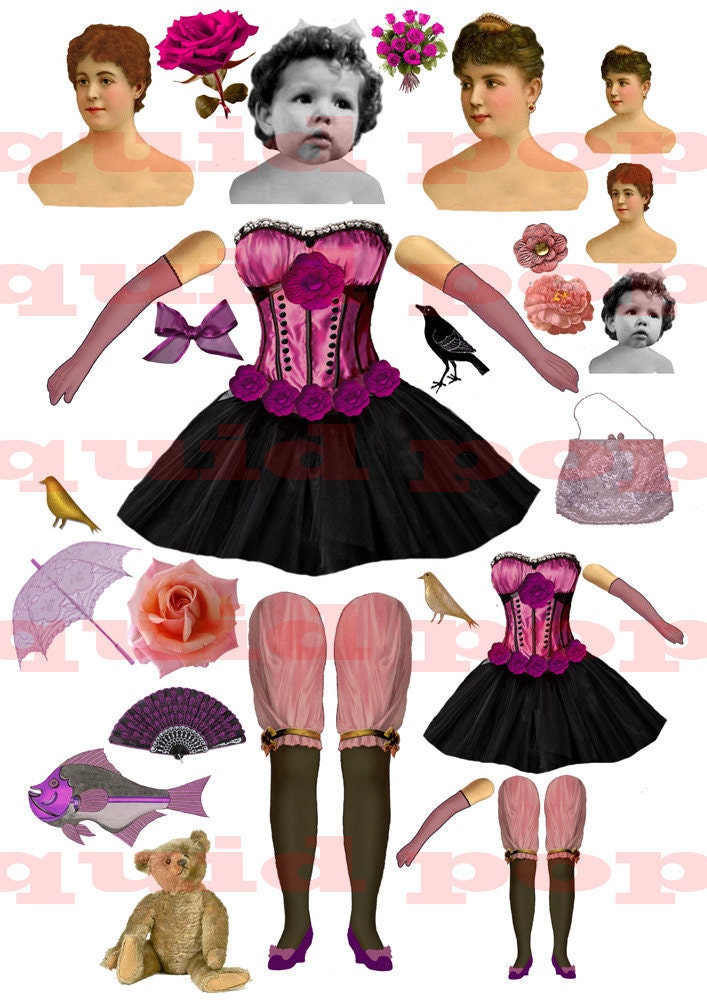 Paper Dolls Digital Collage Sheets  x 3   Victorian  PNG or JPEG  Wings Sheet No 199
