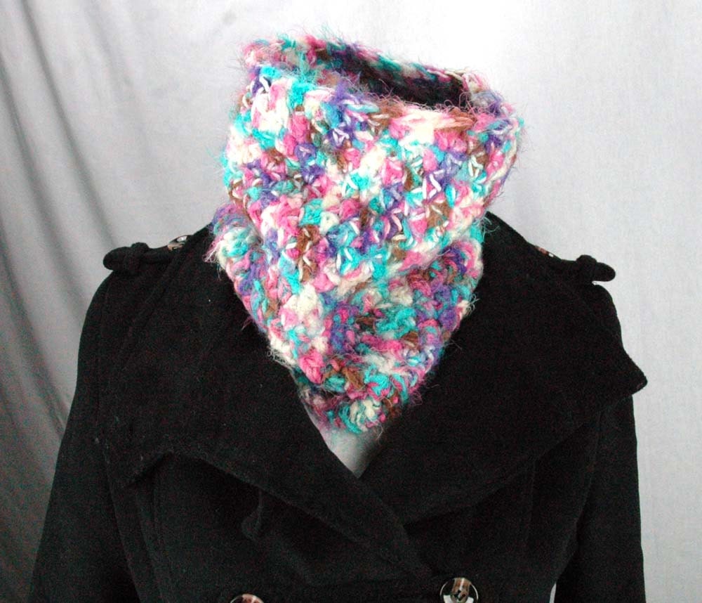 Teal Purple and White Cowl NeckWarmer Scarf