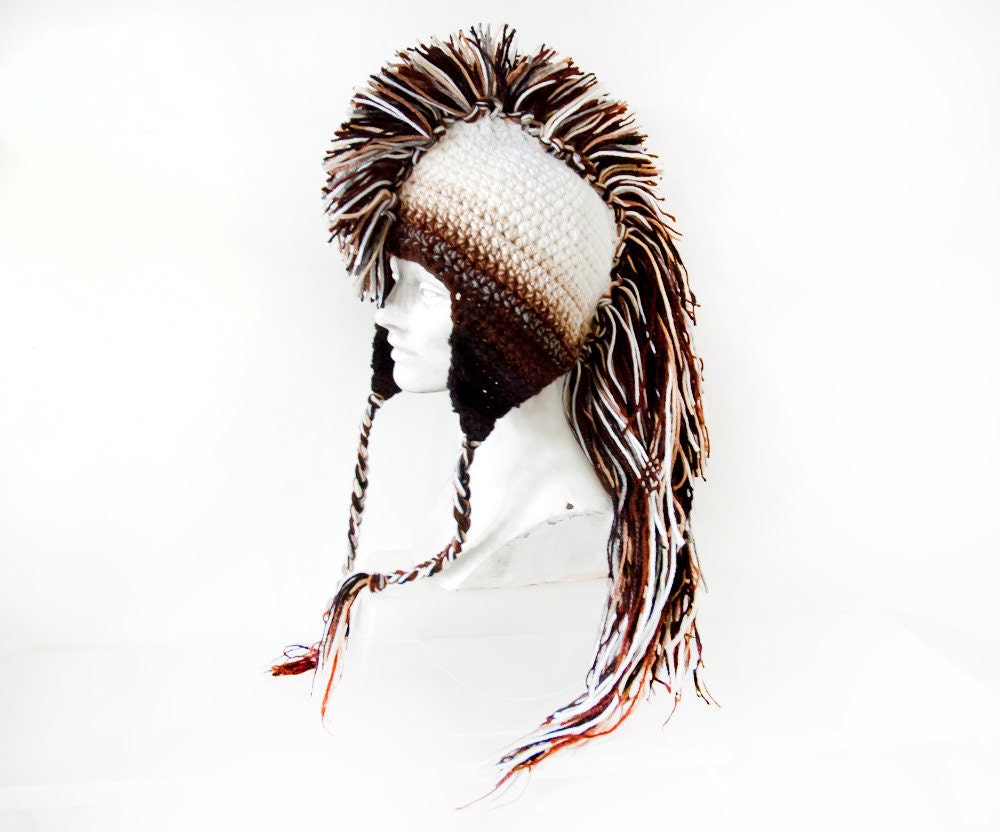 White Earthy Brown Tones Ombre Mohawk Hat