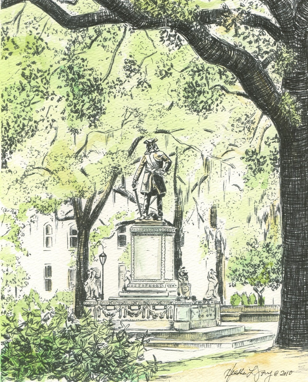Chippewa Square - Hand Watercolored Savannah Print