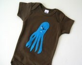Blue Pirate Squid on Brown  Onesie Size 12-18 Months
