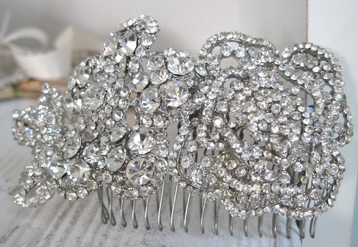 SALE Rosalie- old hollywood crystal encrusted Floral comb-made to order