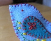 Fridge magnet, bird, hand embroidered Blue Bird Felt