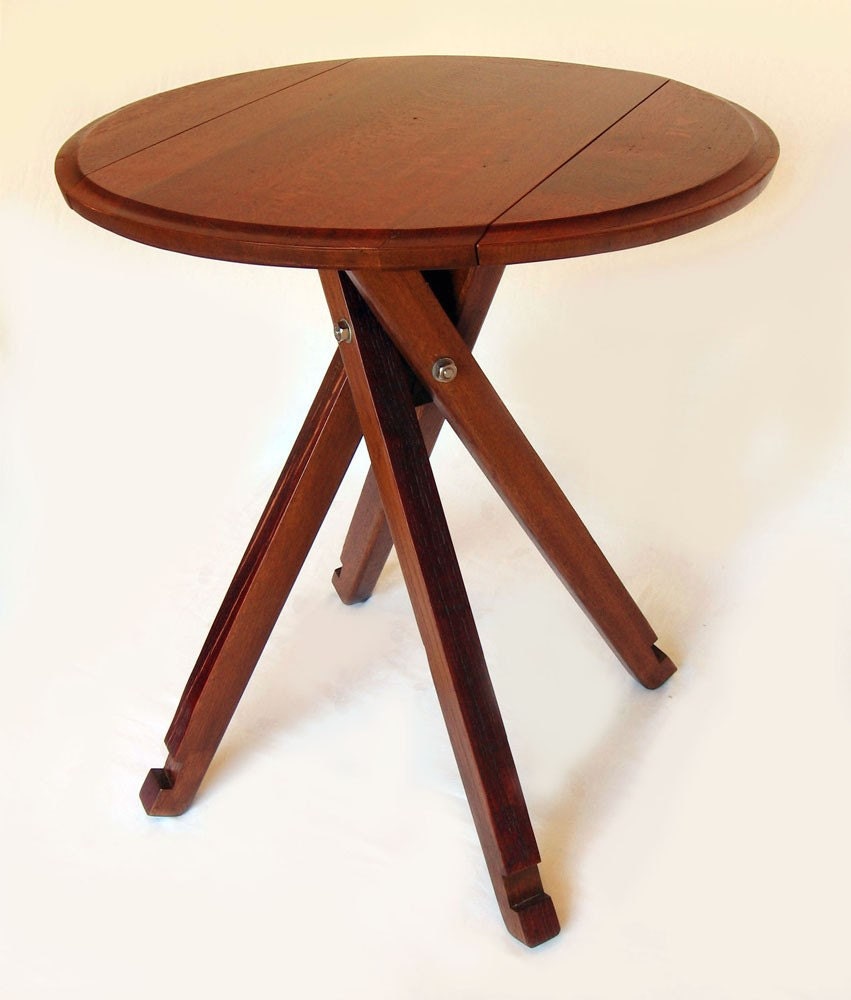 The Windmill, Four legs Drop Leaf Bistro Table, Recycled Oak Wine Barrel