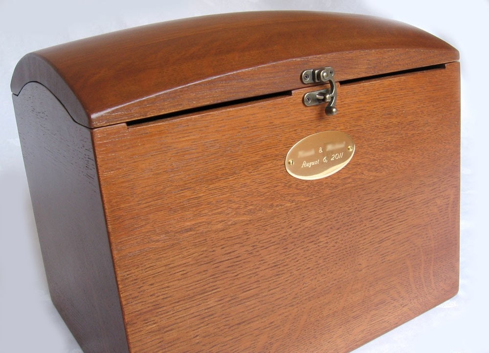 The Wish Box, recycled oak wine barrel wedding wish box with card slots