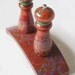 Vine Salt Pepper table set recycled oak wine barrel tray, hand painted bamboo shakers, unique piece READY TO SHIP