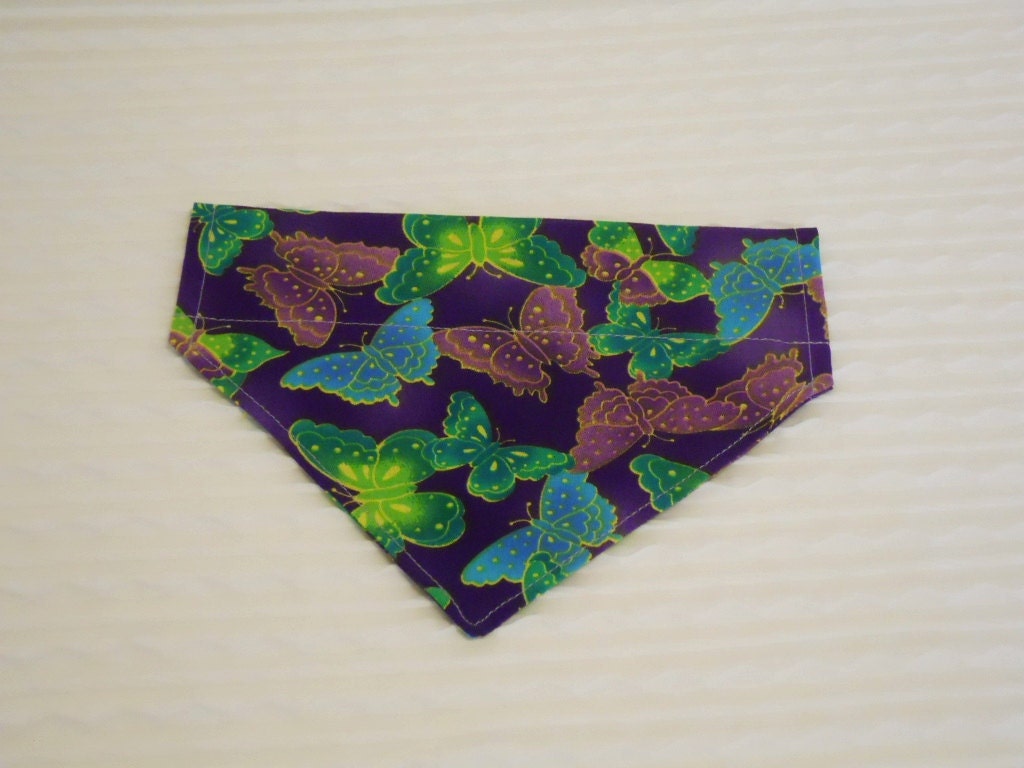 Dog Bandana with Vibrant Butterflies Sizes XS to M Dog Collar Bandana