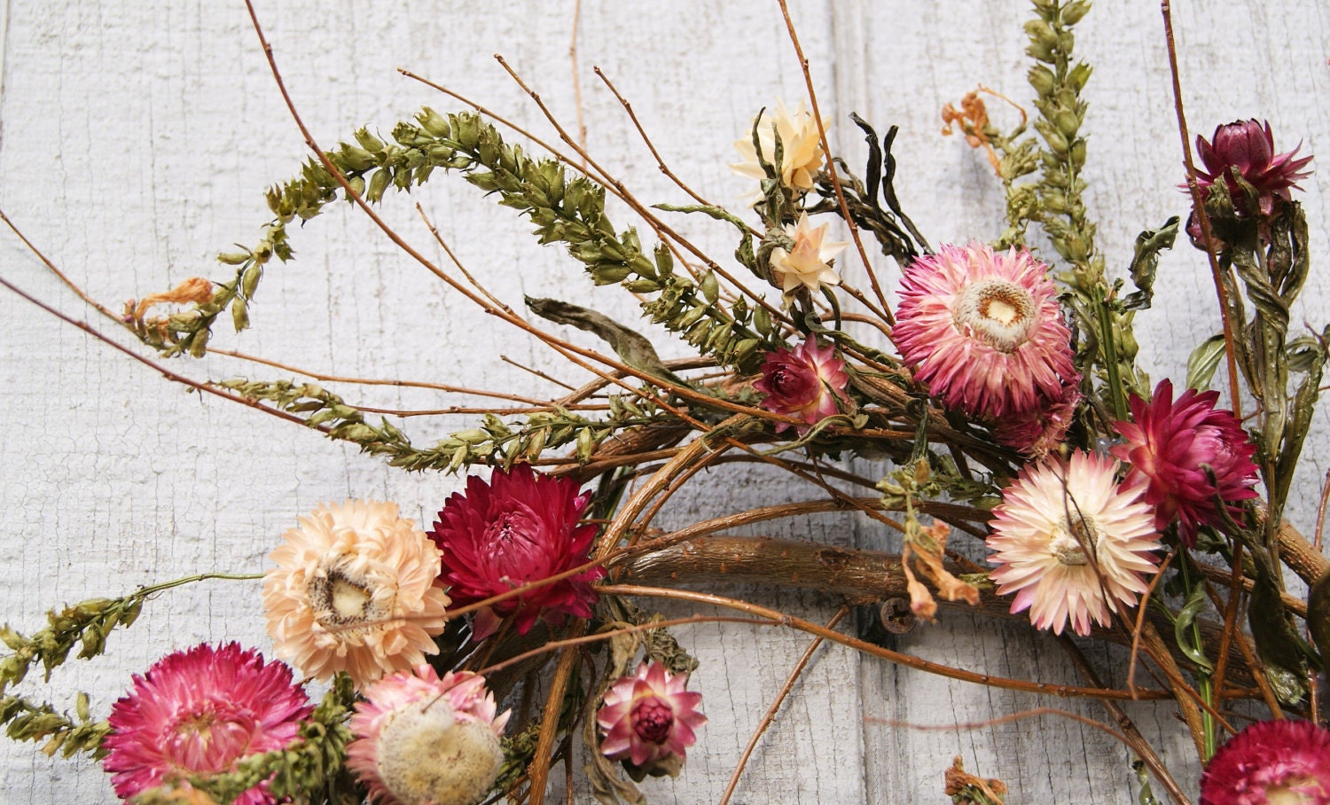 Reserved - Spring Wreath - Mulberry Twigs and Strawflowers FIRST BLUSH of SPRING