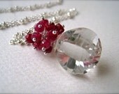 a full heart necklace - ruby gemstone necklace, wire wrapped, crystal, silver, july birthstone, handmade jewelry