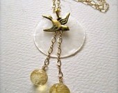 la bella luna petite necklace - bird and moon necklace, gold, capize shell, citrine, hippie, handmade jewelry, bohemian, fashion N01