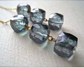 rain drops earrings - gold gemstone dangle earrings, wire wrapped, blue mystic quartz, geometric, handmade jewelry
