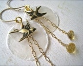 la bella luna petite earrings - bird and moon earrings, gold, citrine, capize shells, organic, E01