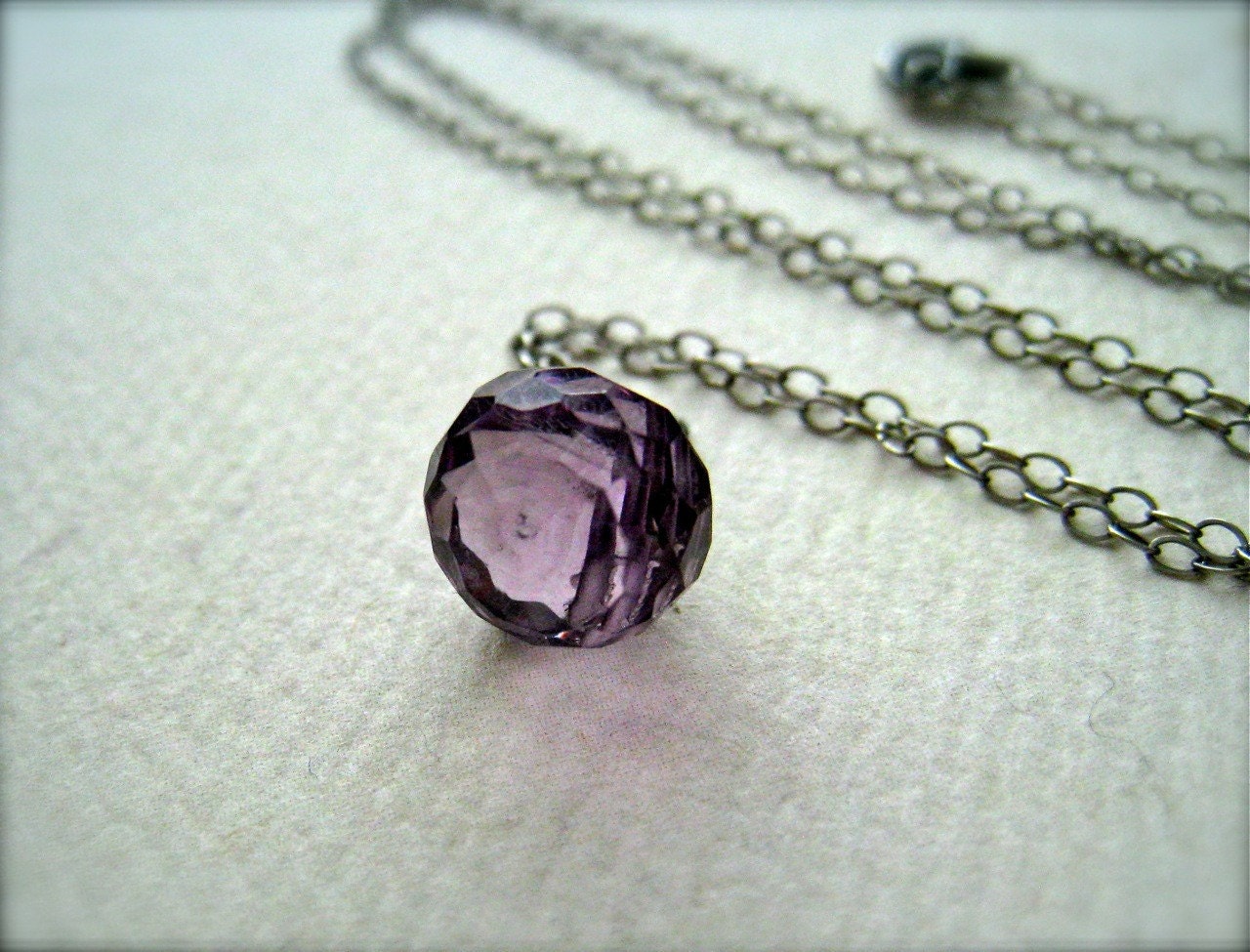 anne boleyn necklace - amethyst solitaire necklace, oxidized sterling silver, handmade jewelry, OS12