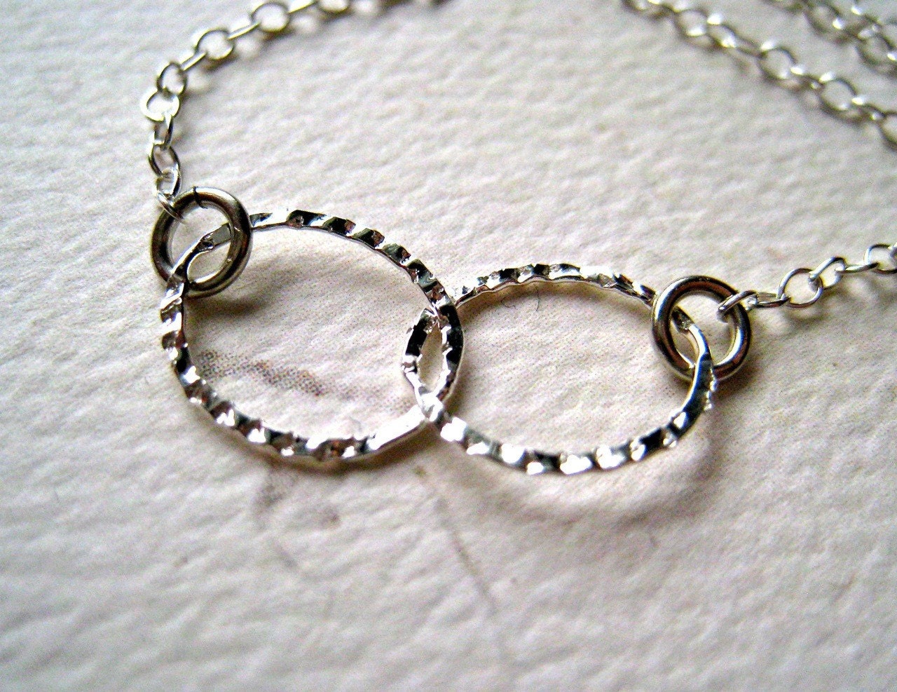 infinity necklace - hammered silver circles necklace, simple, bridal, best friend jewelry, N04S