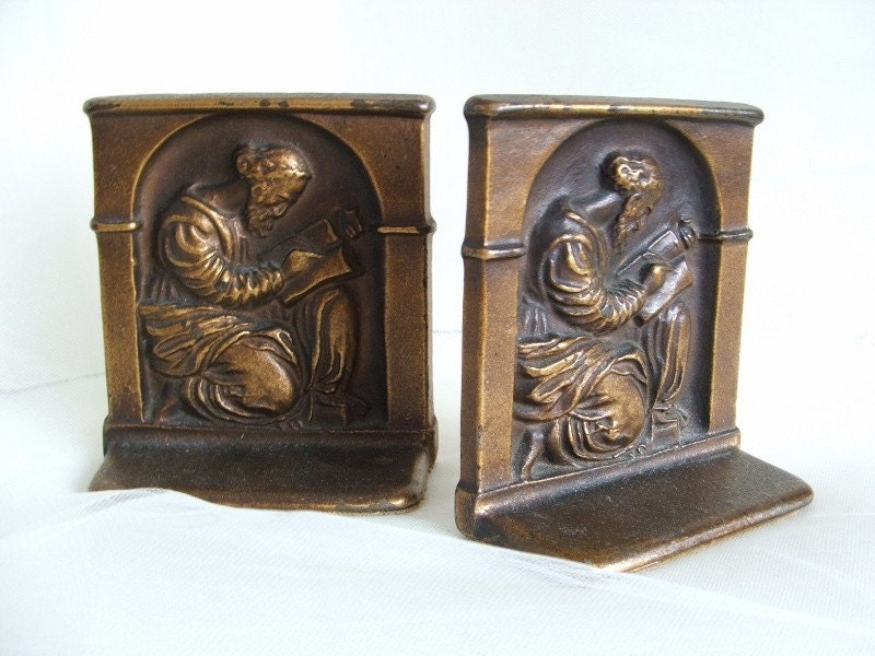 1920s Bookends The Scholar DAL Bronze Tone Cast Iron