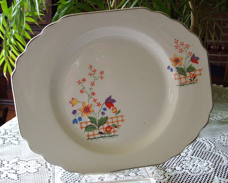 Vintage 1940s Platter WS George Calico Flowers American Dinnerware