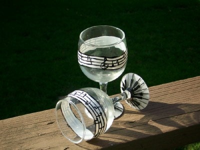 Music wine glasses piano wine glasses hand by KatieOswaldOriginals