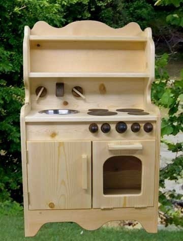 Jena's custom Pull-Out Melissa's Kitchen  Waldorf style wooden Pine sink and stove 