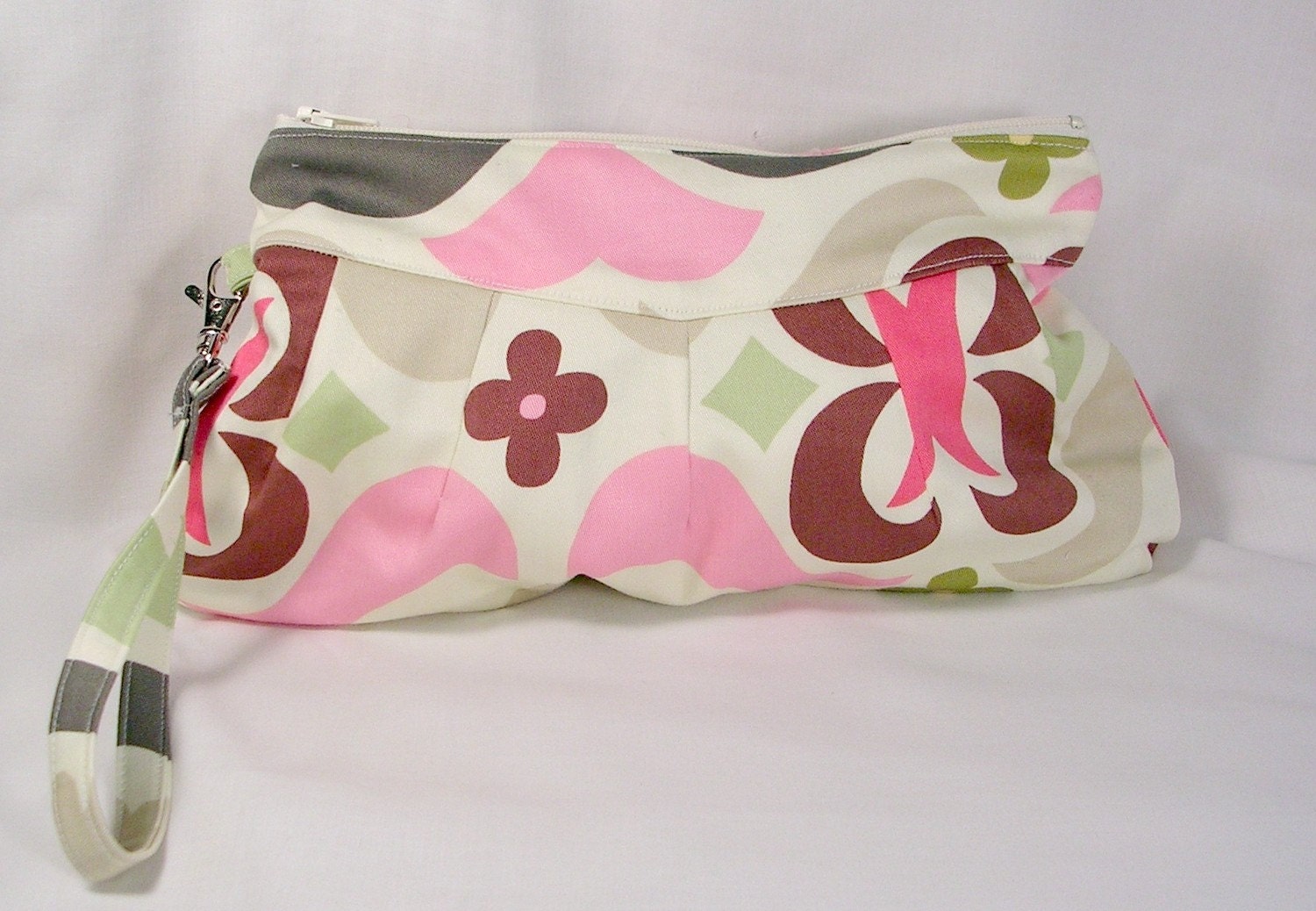 Wristlet wallet / Zipper Clutch Pouch Ivory Water Lotus -  Amy Butler Fabric original wallet - Ready to Ship