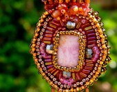 Rhodochrosite Sunstones Medallion Pendant Necklace