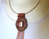 Rhodocrosite and Sunstone Beadwoven Pendant necklace