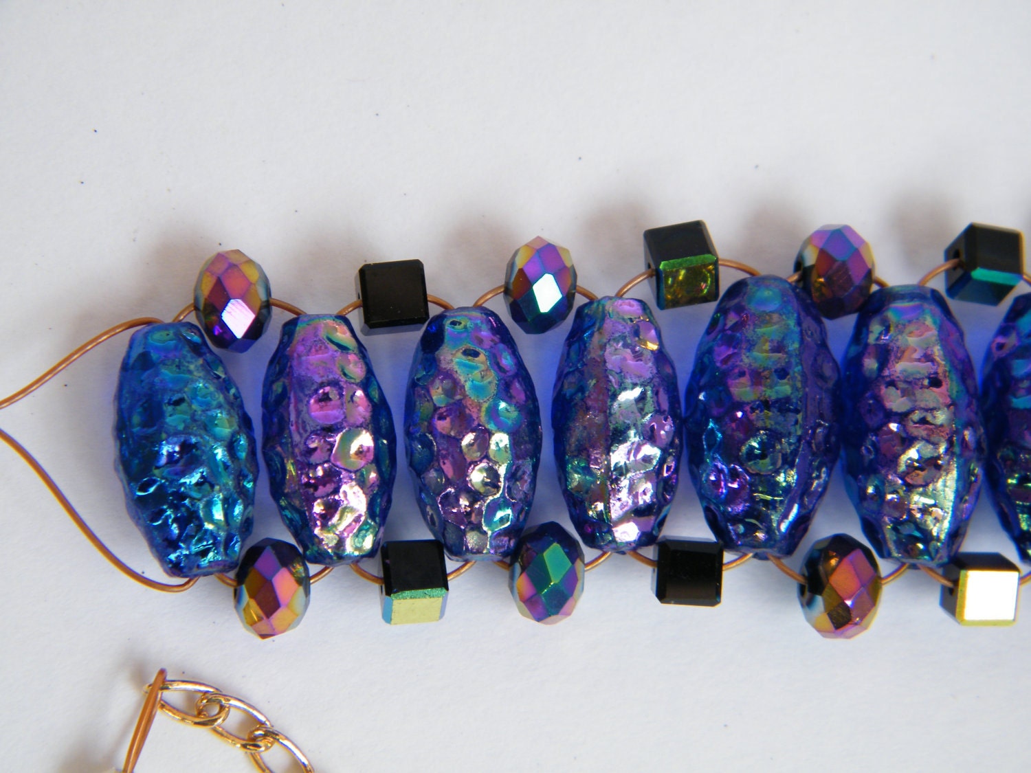 Paris Line Aurora Borealis Glass Beaded Bracelet Adjustable