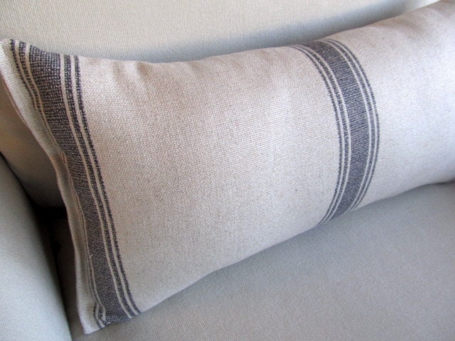 FRENCH LAUNDRY dARK bLUE Stripes on clay 10x20  pillow