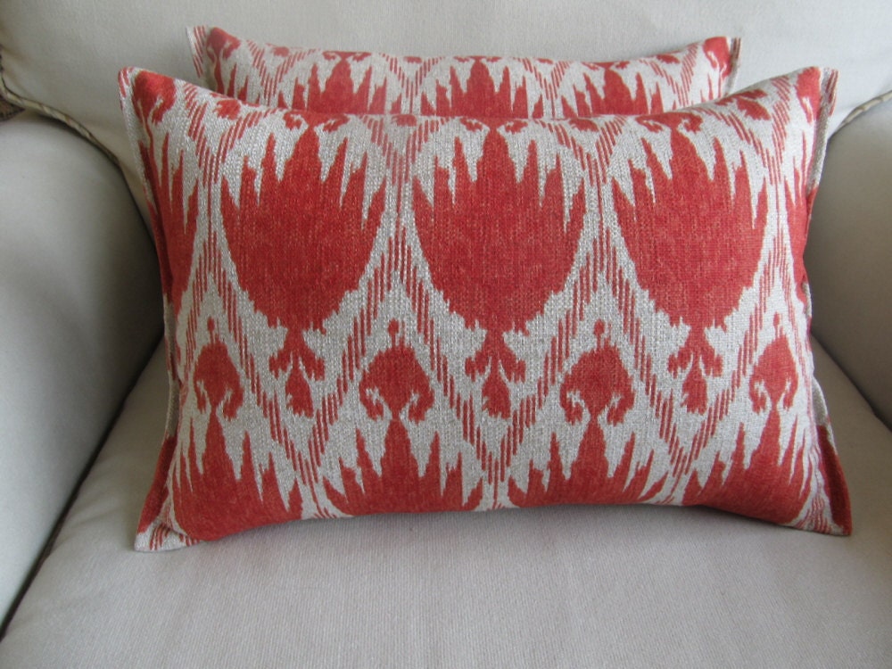 Coral Ikat pillow covers pair 20X20