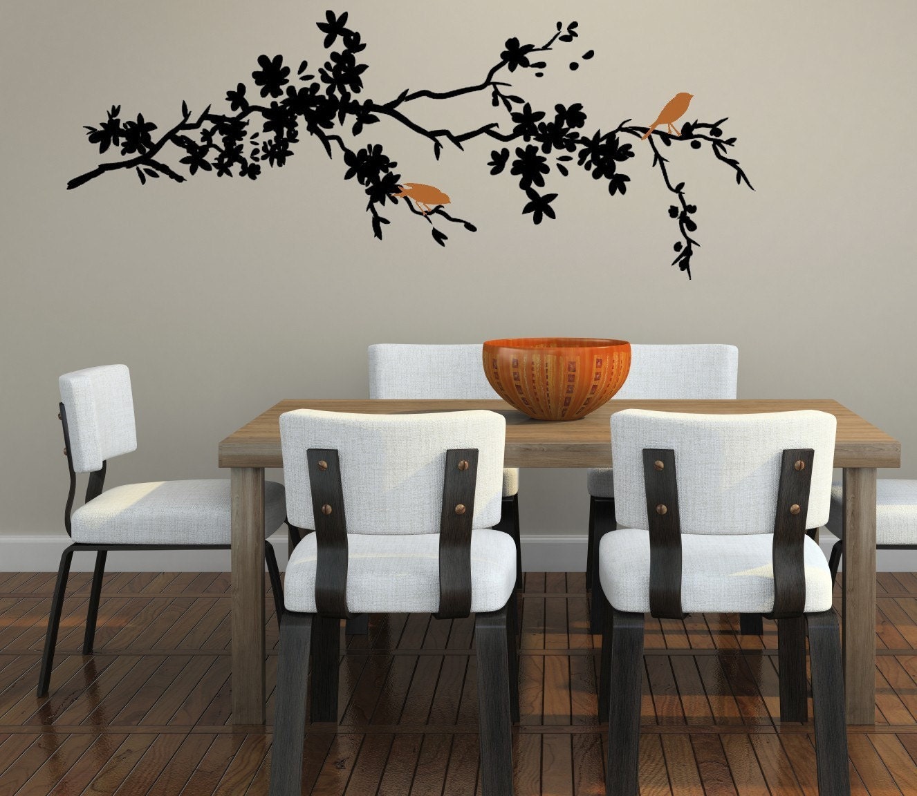 Cherry Blossom Branch with 2 little birds vinyl wall decal
