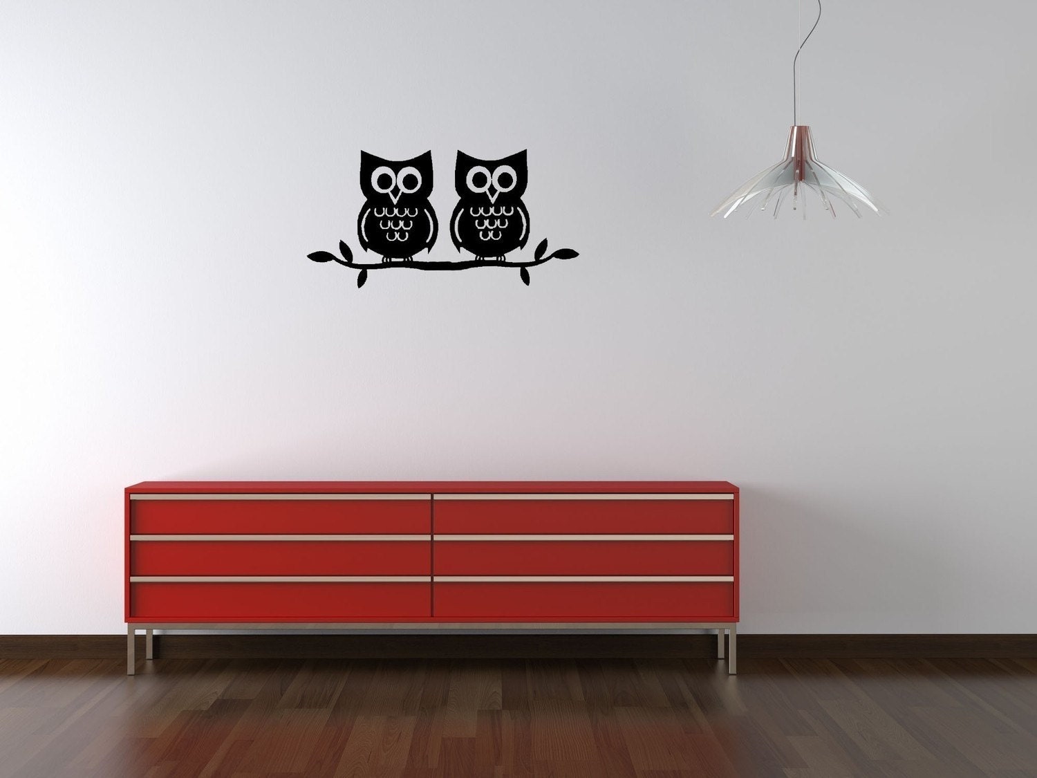 Two owls on a branch vinyl wall decal