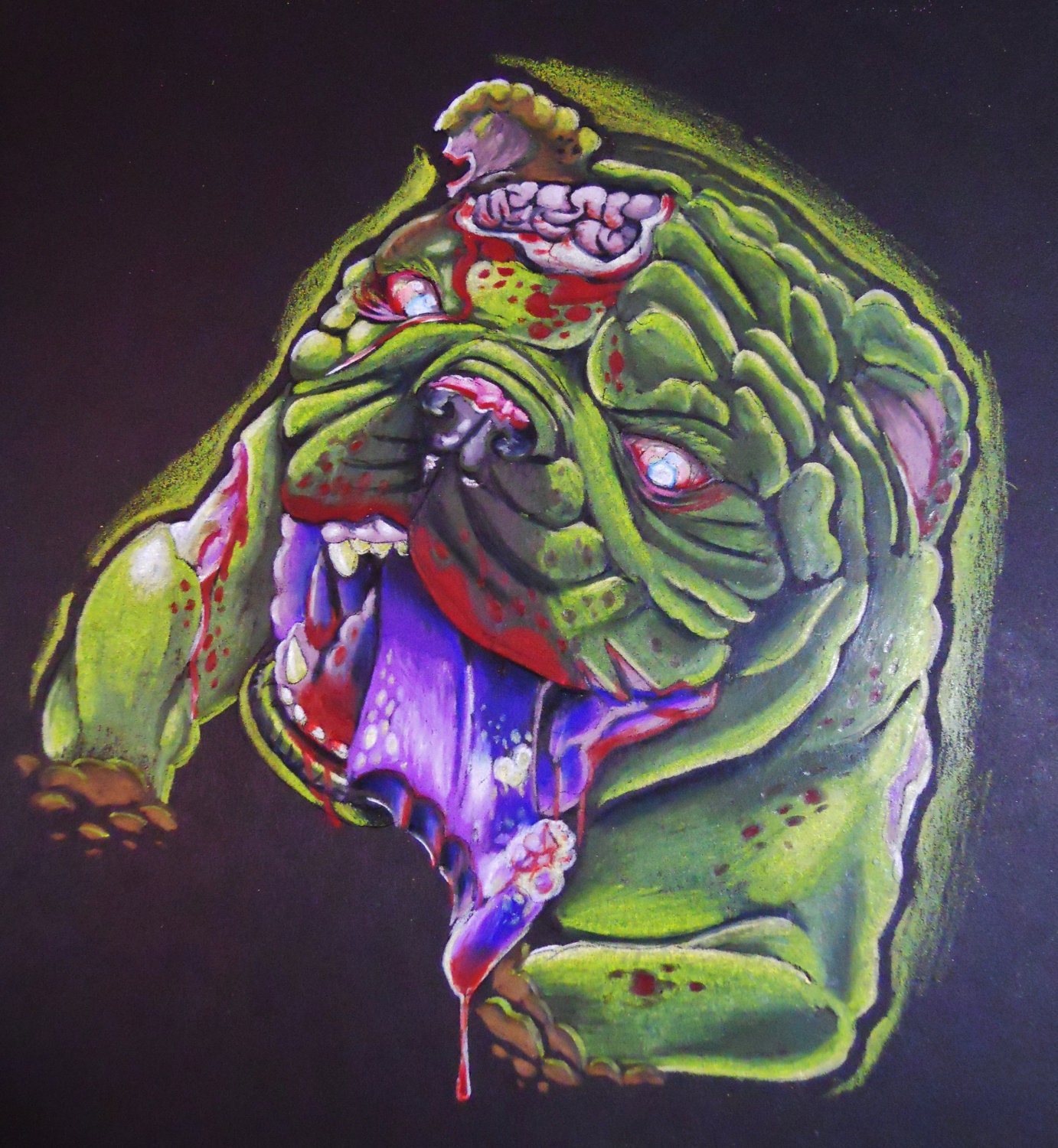 ZOMBIE Custom Pet Portrait in Full Color colored pencil 8 x 10 inches Single subject zombified 25% Benefits Rescue Organizations