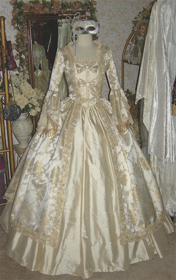 Marie Antoinette Fantasy Gown Silk and Brocade with Bows - Custom