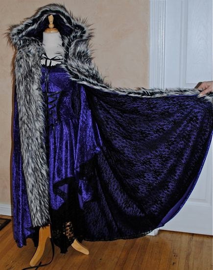 Fairy Gothic Medieval Shorter Gyspy Skirt Dress with Faux Fur Cape Custom
