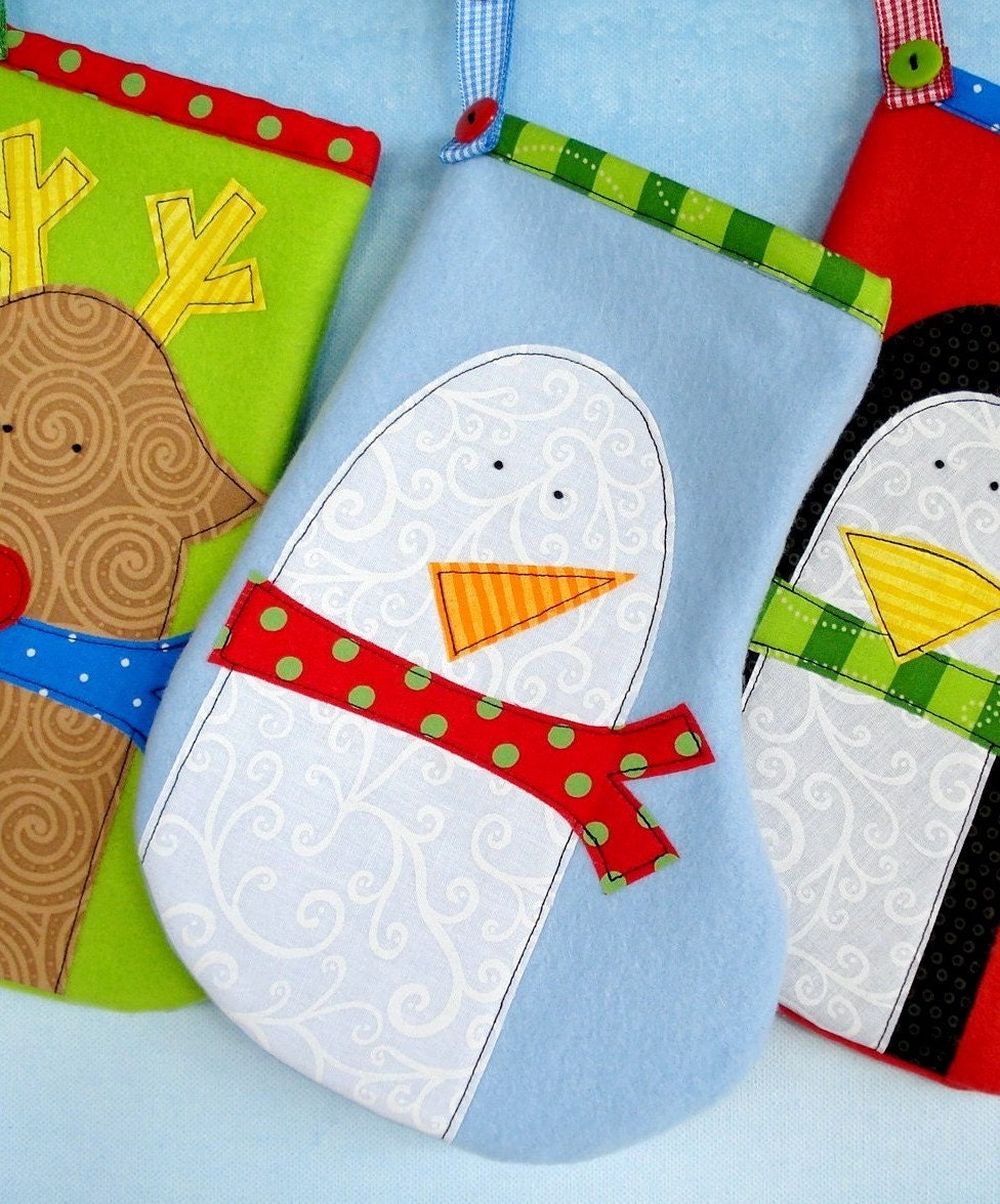 Stocking Sewing Pattern for Penguin, Snowman and Reindeer Stockings and Applique Designs - PDF ePattern
