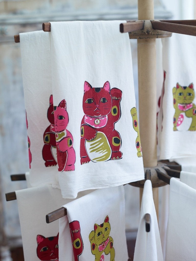 Lucky Cat Tea Towel