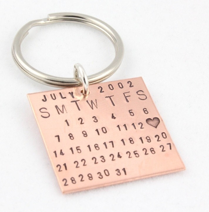 Personalized Copper Save The Date Calendar Keychain - Wedding Date Keychain - Custom Hand Stamped Key Ring