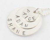 Mother's Day Gift - Three Sterling Silver Disc Necklace - Custom Handstamped Personalized Gift for Mom