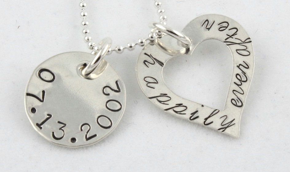 Happily Ever After Wedding Silver Necklace Custom Personalized