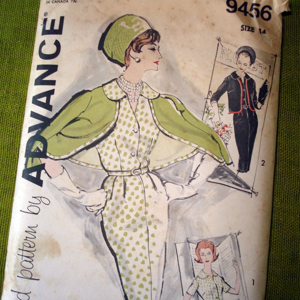 1960 Vintage Sewing Pattern - Dress and Jacket - Advance 9456 - Uncut  / Size 14 Bust 34