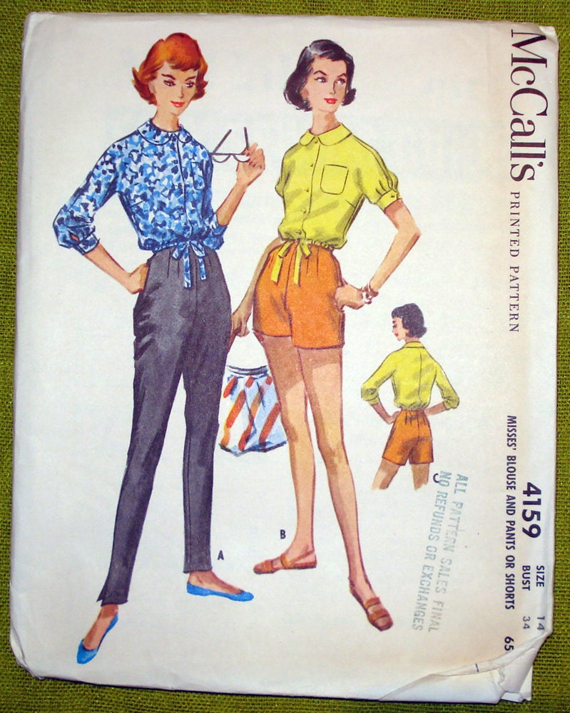 1950s Vintage Sewing Pattern - Women Sewing Pattern - Cigarette Pants - Shorts - Blouse - McCall's 4159