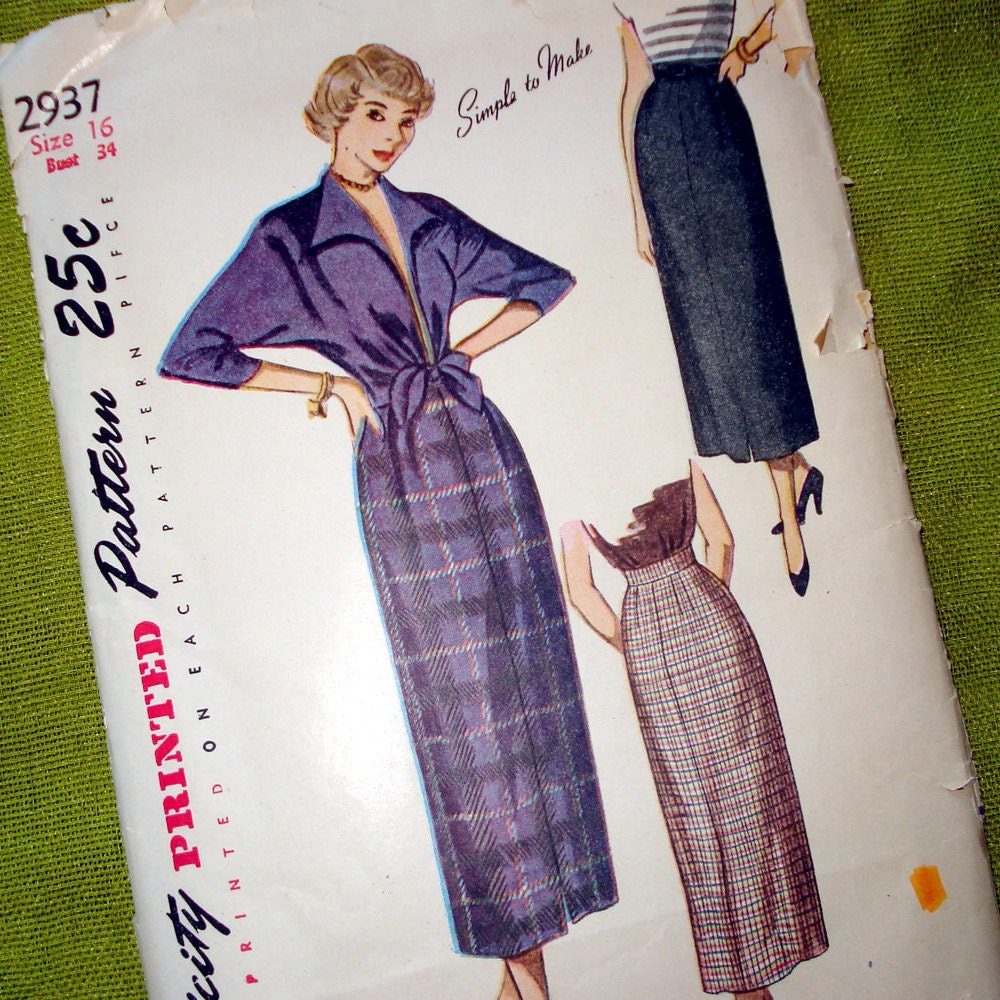 Late 1940s Vintage Sewing Pattern - Slim Skirt - Tie-Front Shirt - Simplicity 2937