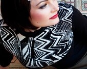 Black White Turtleneck Top, Designer Jersey Knit Skivvy, High Neckline, Fitted Body, Long Sleeve.
