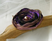 Fabric flower brooch- purple satin and organza pin-  ready to ship