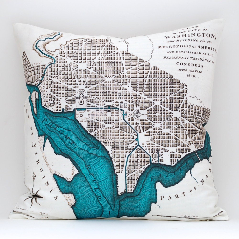 vintage WASHington, D.C. map pillow DIY kit, made to order, 16x16 envelope style
