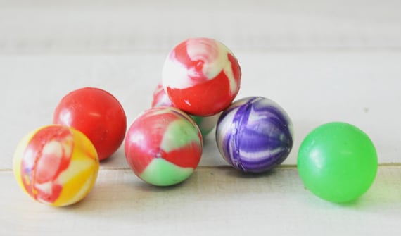 1980s vintage rainbow swirl colored gumball rubber balls--display, toy, art supplies