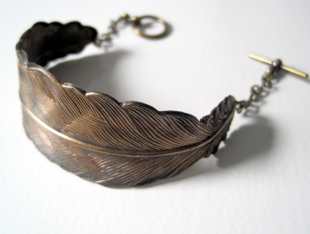 Large Brass Feather Bracelet
