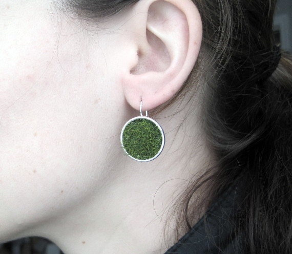 Lush Green Grass Silver Earrings