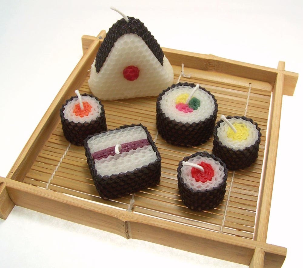 Sushi Candle Gift Set Original Assorted Sushi Candles Beeswax Handmade Candle Unique Onigiri Japanese Faux Food Japan 6 Piece Gift Set