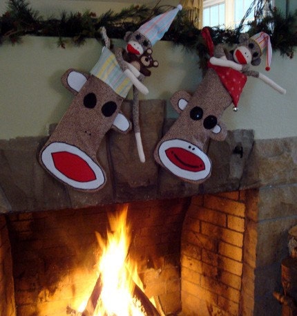 SOCK MONKEY CHRISTMAS STOCKING WITH FREE PERSONALIZED TAG